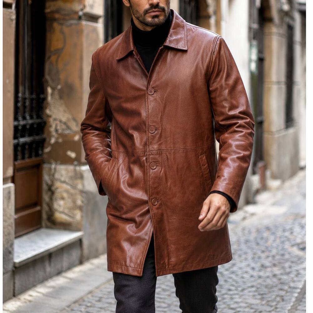 Decrum Men’s Santiago Tall 3/4 Length Genuine Leather Coat Cognac XXL NWT